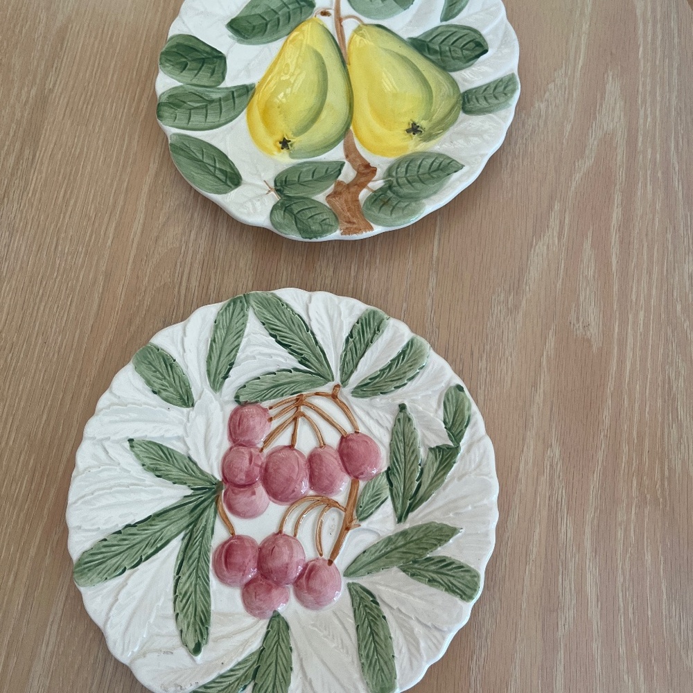 2 Fruit Du Jour by Shaffer hand painted plates dated 1987